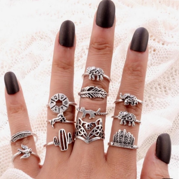 12 Pcs Boho Antique Silver Arrow Fox Carved Animal - Picture 4 of 15